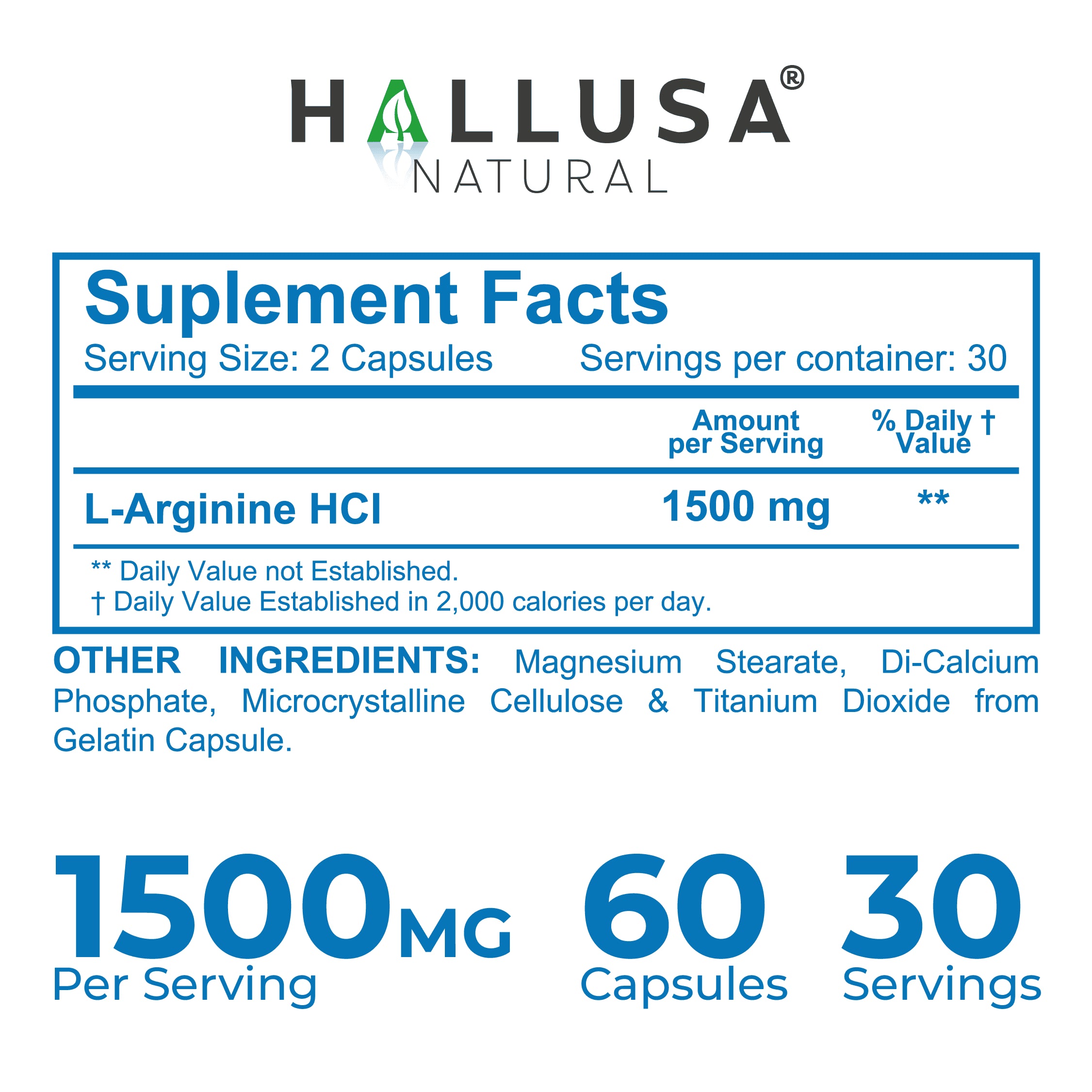 L-Arginine Nitric Oxide Supplement - 60 Caps for Heart & Athletic Health