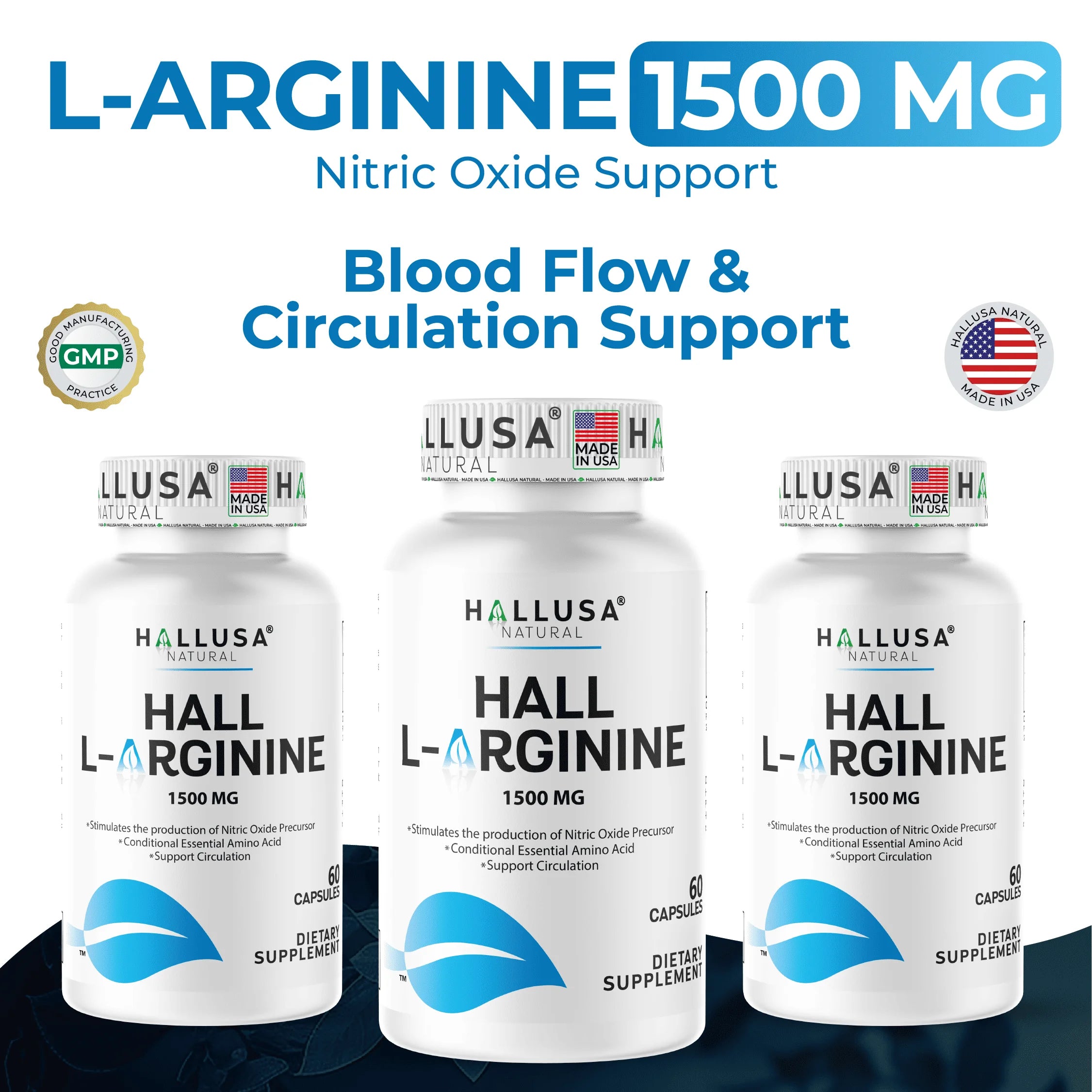 L-Arginine Nitric Oxide Supplement - 60 Caps for Heart & Athletic Health