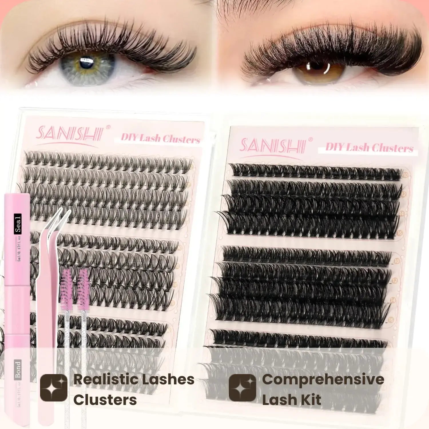 Natural Look Eyelash Extensions Kit, 1 Set Individual False Eyelash with Lash Glue & Tweezers & Brush, Eye Makeup Enhancement Natural Curling Lash Clusters, Full Volume Eyelashes Clusters, Realistic Lashes Clusters, DIY Dramatic Lashes, DIY Lash Kit