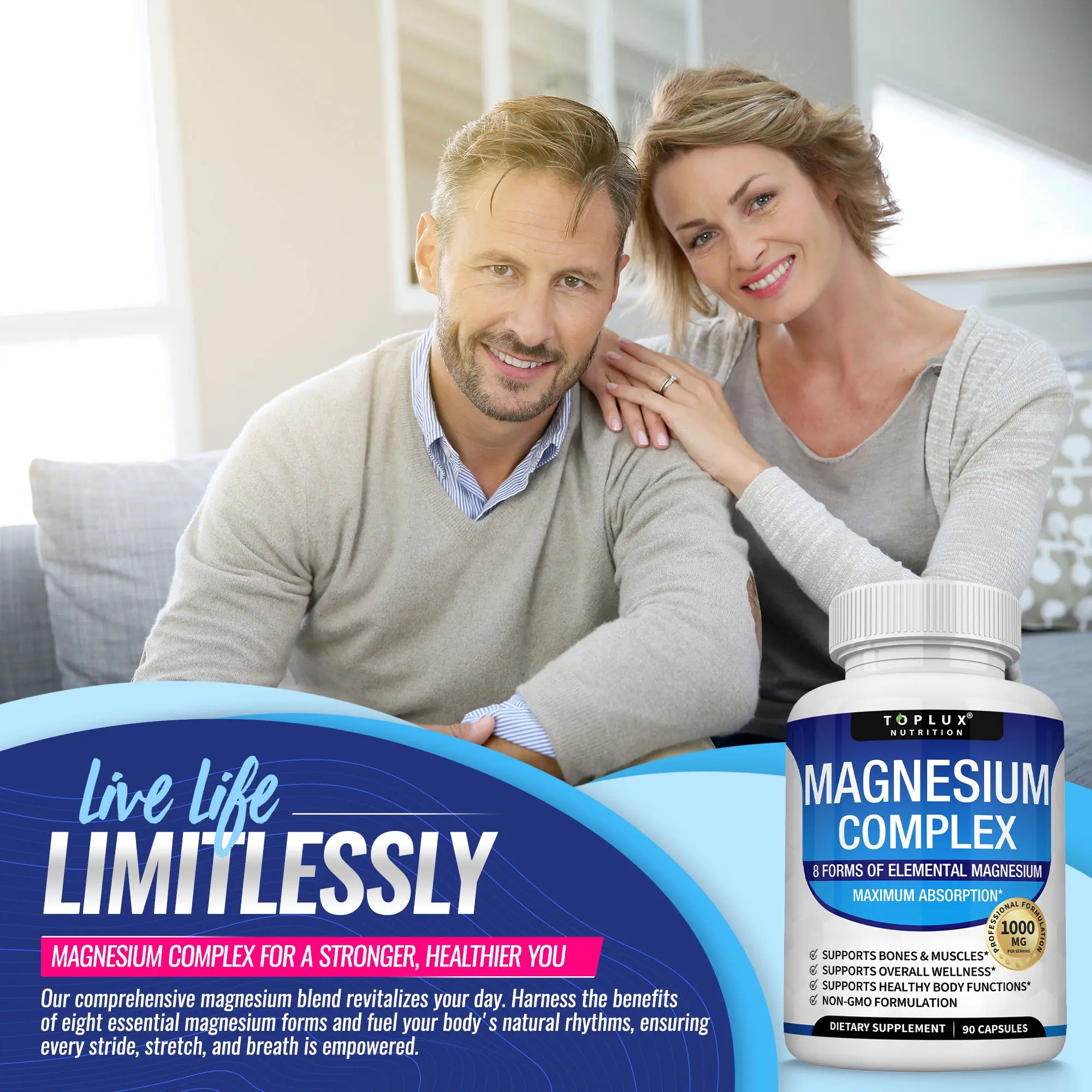 Toplux Magnesium Complex 8 Essential Magnesium Supplement 1000Mg