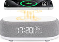 4In1 Alarm Clock with Wireless Charging Wireless Speaker Night Light & Temperature Display – Customized Sleep-Wake Routine Alarm Clock for Heavy Sleepers (Gray)