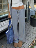 Women'S Striped Print Drawstring Waist Straight Leg Pants, Casual Comfy Drop Waist Trousers for Daily Wear, Ladies Bottoms for Summer