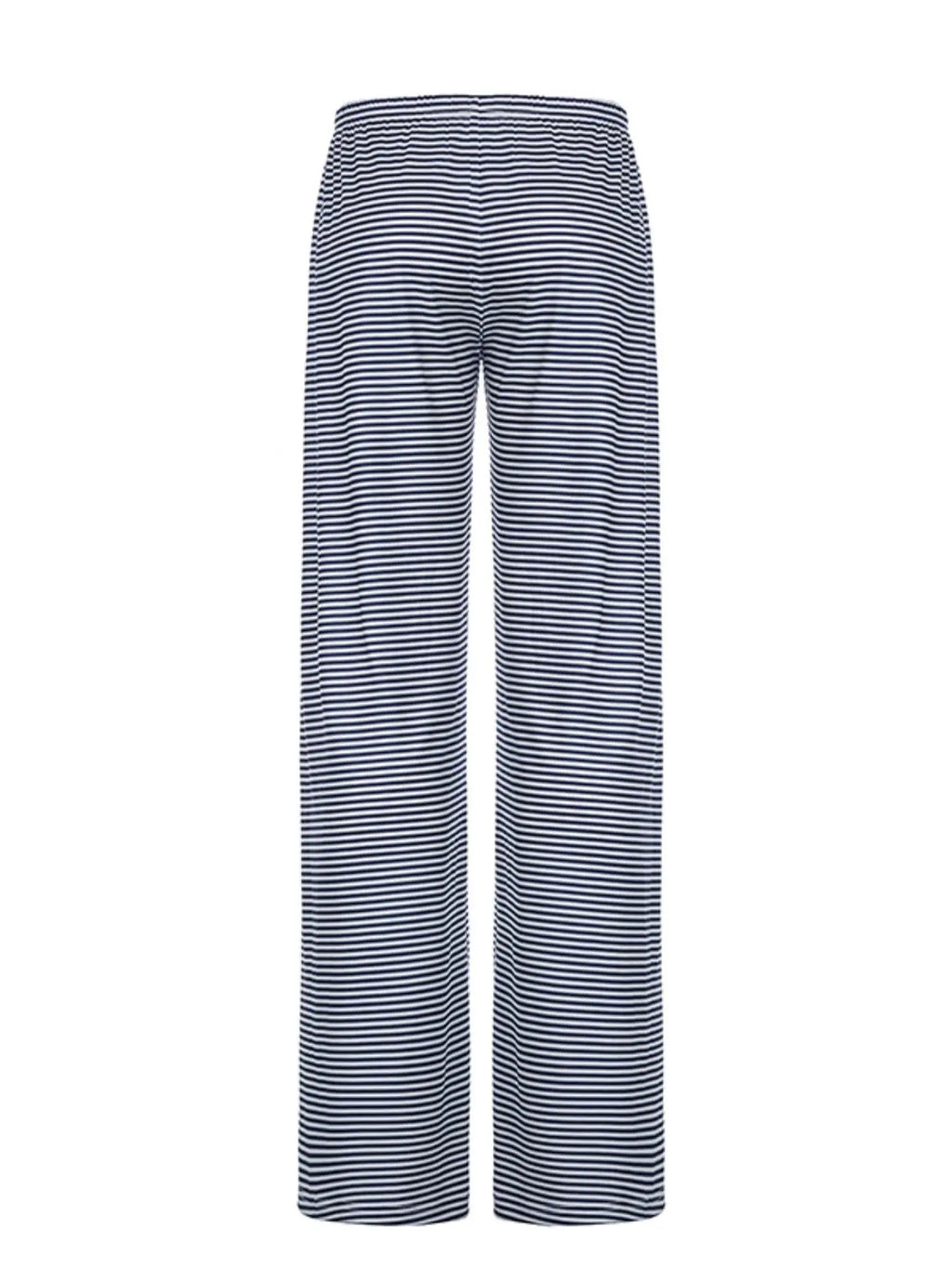 Women'S Striped Print Drawstring Waist Straight Leg Pants, Casual Comfy Drop Waist Trousers for Daily Wear, Ladies Bottoms for Summer