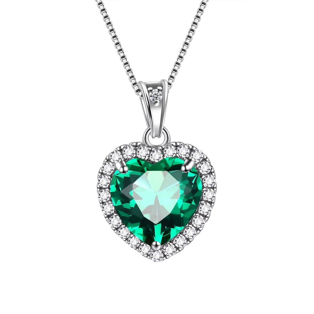 May Birthstone Necklace Women Green Heart Necklace Emerald Crystal CZ 925 Sterling Silver Pendant Jewelry Birthday Mother'S Day Gift Juwaliy