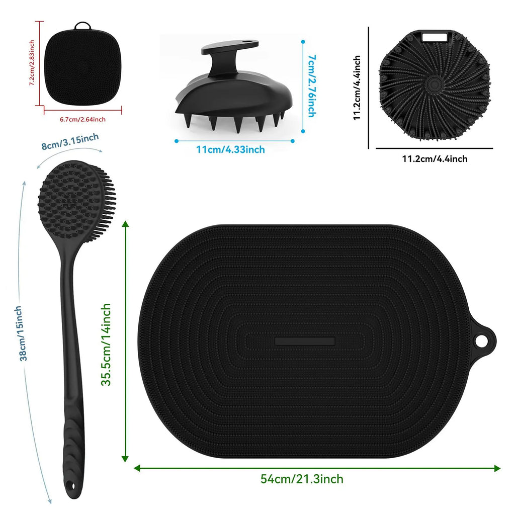 Silicone Bath Brush Set, 1 Set Portable Non-Slip Skin-Friendly Face and Back Brush, Body Back Scrubber with Foot Scrubber, Exfoliating Bath Accessories, Body Care Tool #GLOBAL PICKS