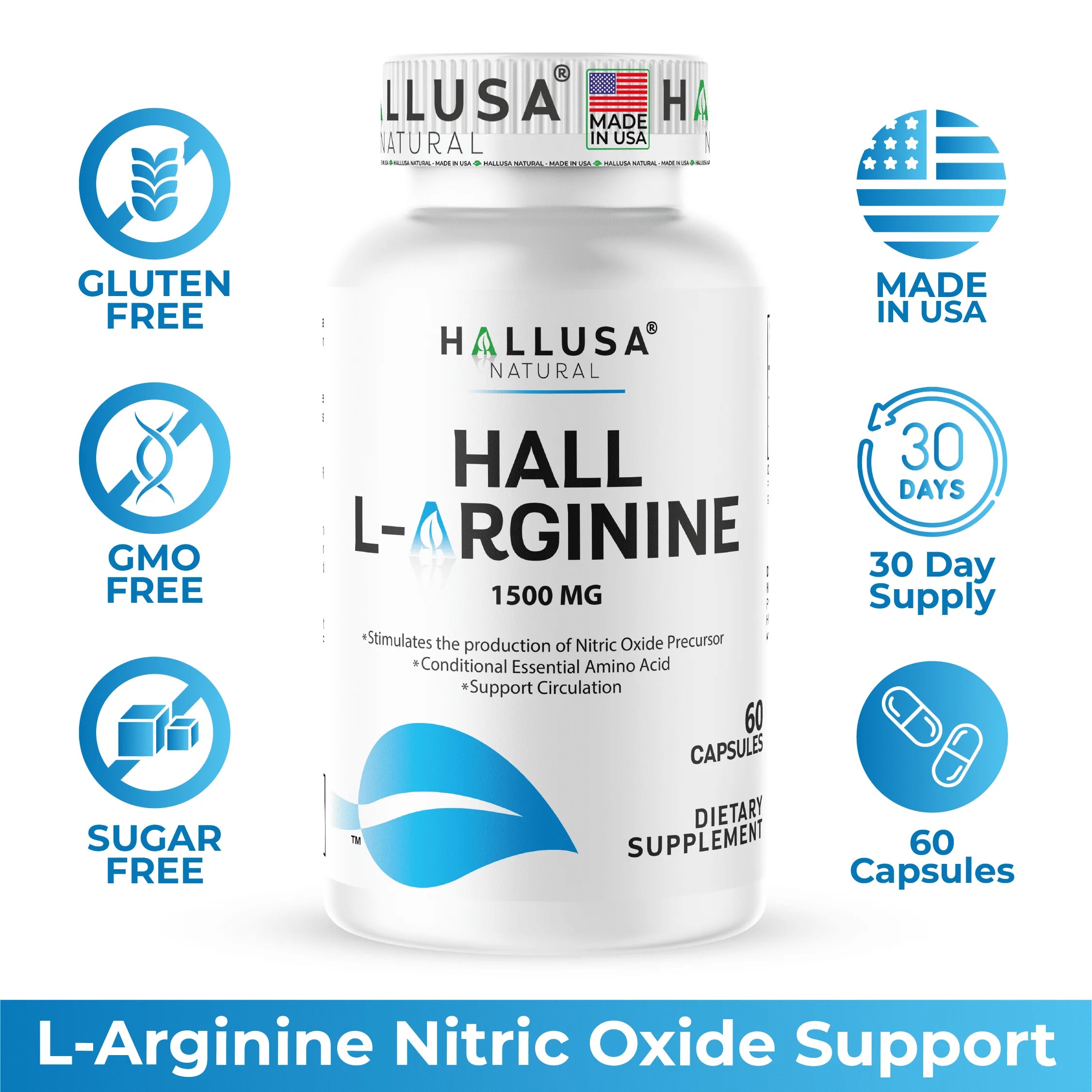 L-Arginine Nitric Oxide Supplement - 60 Caps for Heart & Athletic Health